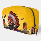 Native American Chief op wilde landschap zonsonder Toilettasje (Rechterhoek)