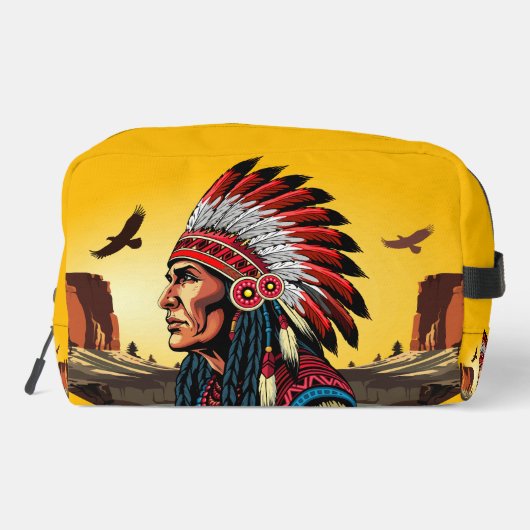 Native American Chief op wilde landschap zonsonder Toilettasje (Achterkant)