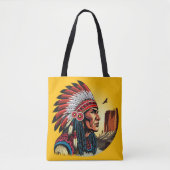 Native American Chief op wilde landschap zonsonder Tote Bag (Voorkant)