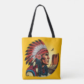 Native American Chief op wilde landschap zonsonder Tote Bag (Achterkant)
