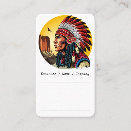 Native American Chief op wilde landschap zonsonder Visitekaartje (Voorkant)