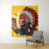 Native American Chief op wilde landschap zonsonder Wandkleed (In situ)