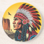 Native American Chief op wilde landschap zonsonder Zandsteen Onderzetter (Voorkant)