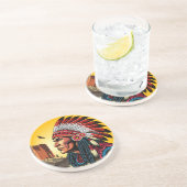 Native American Chief op wilde landschap zonsonder Zandsteen Onderzetter (Zijkant)