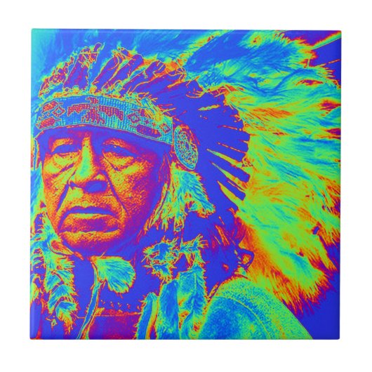 Native American Chief Pop Art Tegeltje (Voorkant)