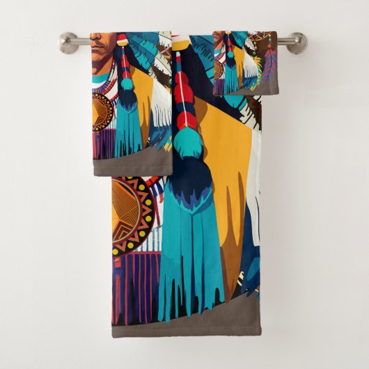 Native American Chief Powerful Portret Bad Handdoek (Insitu)