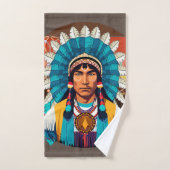 Native American Chief Powerful Portret Bad Handdoek (Handdoek)