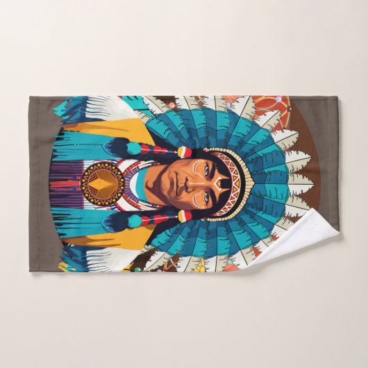 Native American Chief Powerful Portret Bad Handdoek (Handdoek)
