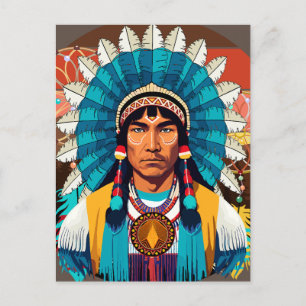 Native American Chief Powerful Portret Briefkaart