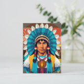 Native American Chief Powerful Portret Briefkaart (Staand voorkant)