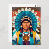 Native American Chief Powerful Portret Briefkaart (Voorkant / Achterkant)
