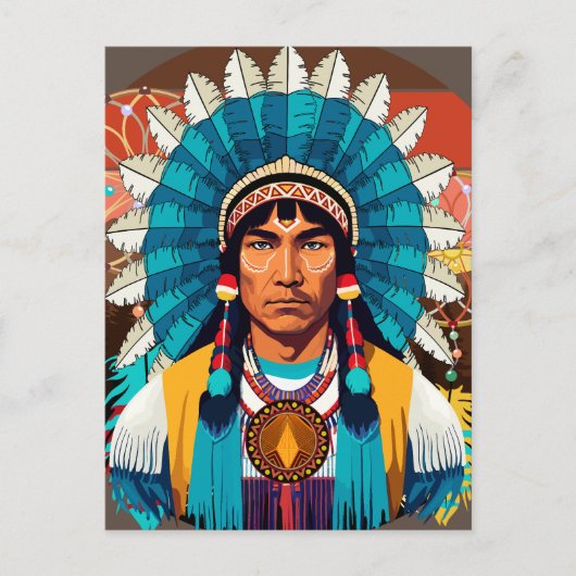 Native American Chief Powerful Portret Briefkaart (Voorkant)
