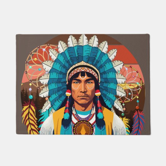 Native American Chief Powerful Portret Deurmat (Voorkant)