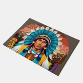 Native American Chief Powerful Portret Deurmat (Schuin)