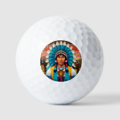 Native American Chief Powerful Portret Golfballen (Voorkant)