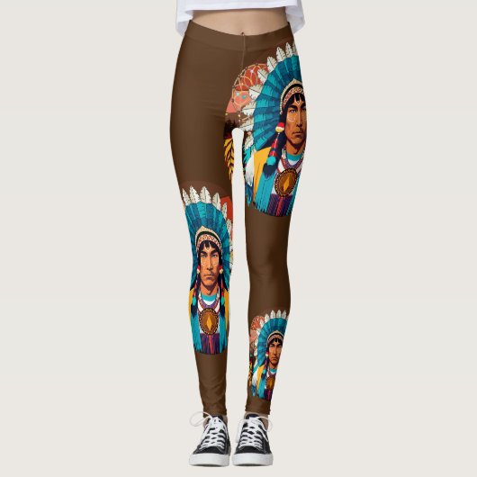 Native American Chief Powerful Portret Leggings (Voorkant)