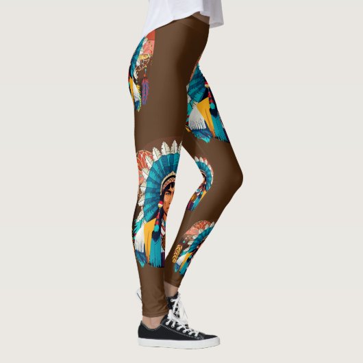 Native American Chief Powerful Portret Leggings (Rechts)
