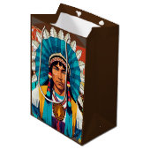 Native American Chief Powerful Portret Medium Cadeauzakje (Voorkant Gekanteld)