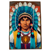 Native American Chief Powerful Portret Medium Cadeauzakje (Voorkant)