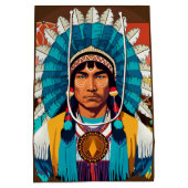 Native American Chief Powerful Portret Medium Cadeauzakje (Achterkant)