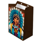 Native American Chief Powerful Portret Medium Cadeauzakje (Achterkant Gekanteld)