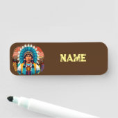 Native American Chief Powerful Portret Naamplaatje (In situ)