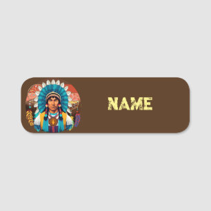 Native American Chief Powerful Portret Naamplaatje
