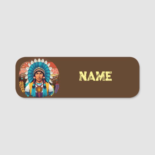 Native American Chief Powerful Portret Naamplaatje (Voorkant)
