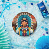 Native American Chief Powerful Portret Papieren Bordje (Feest)
