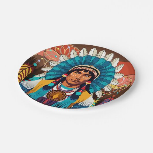 Native American Chief Powerful Portret Papieren Bordje (Gekanteld)