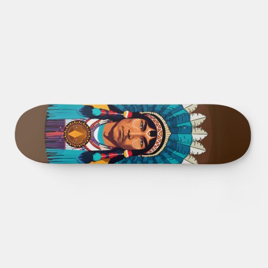Native American Chief Powerful Portret Persoonlijk Skateboard (Horizontaal)