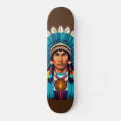 Native American Chief Powerful Portret Persoonlijk Skateboard (Voorkant)