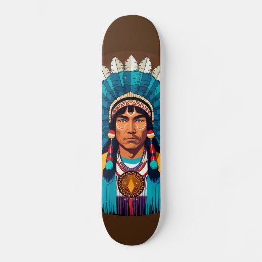 Native American Chief Powerful Portret Persoonlijk Skateboard (Voorkant)