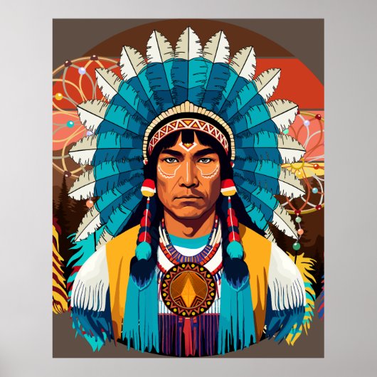Native American Chief Powerful Portret Poster (Voorkant)