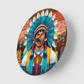 Native American Chief Powerful Portret Ronde Klok (Hoek)