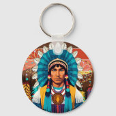 Native American Chief Powerful Portret Sleutelhanger (Voorkant)