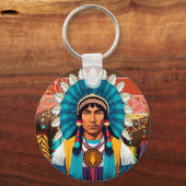 Native American Chief Powerful Portret Sleutelhanger (Voorkant)
