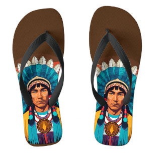 Native American Chief Powerful Portret Teenslippers