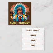 Native American Chief Powerful Portret Vierkante Visitekaartje (Voorkant / Achterkant)