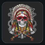 Native American Chief Skull Indian Headdress Vierkante Sticker<br><div class="desc">Native American Chief Skull Indian Headdress</div>