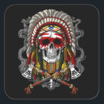 Native American Chief Skull Indian Headdress Vierkante Sticker<br><div class="desc">Native American Chief Skull Indian Headdress</div>