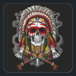 Native American Chief Skull Indian Headdress Vierkante Sticker<br><div class="desc">Native American Chief Skull Indian Headdress</div>