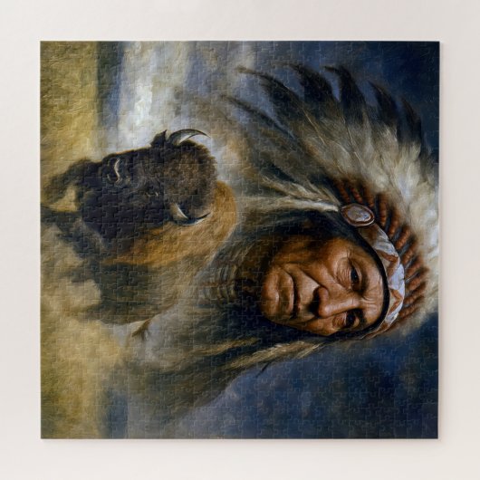 Native American Chief with Charging Buffalo Legpuzzel (Horizontaal)