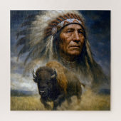 Native American Chief with Charging Buffalo Legpuzzel (Verticaal)