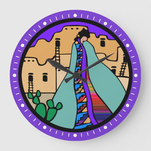 Native American Clock van Pueblo met Paarse grens Grote Klok (Voorkant)