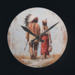 Native American Couple Wall Clock Ronde Klok<br><div class="desc">Add warmth, meaning, and artistic character to your space with this Native American couple wall clock. Featuring a softly painted romantic scene of a couple walking together, this design blends timeless function with cultural-inspired beauty. The warm earthy tones and gentle southwestern aesthetic make it a beautiful accent for a living...</div>