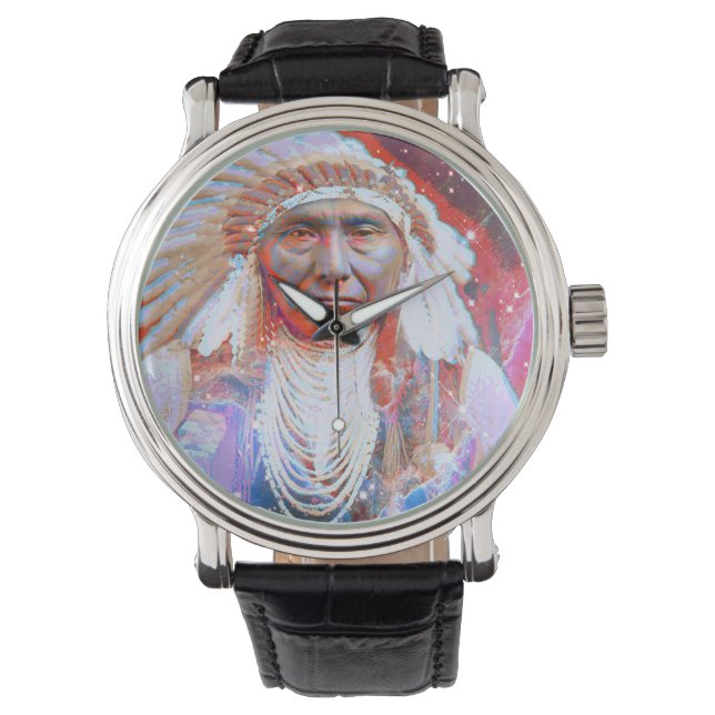 Native American Crazy Horse Horloge (Voorkant)