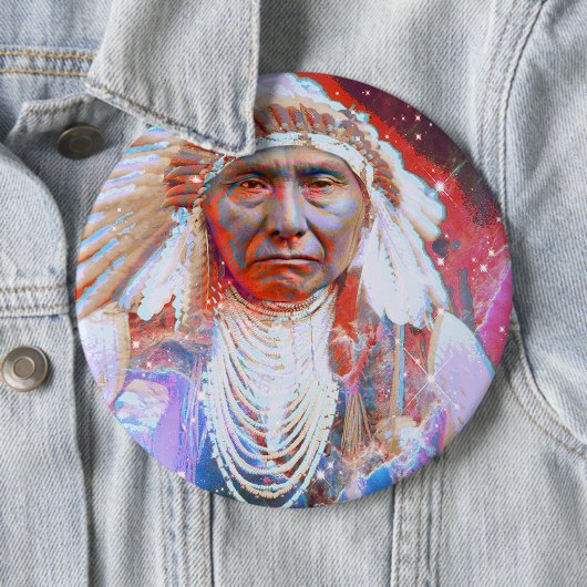 Native American Crazy Horse Pinback Button (In situ)