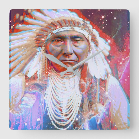 Native American Crazy Horse Vierkante Klok (Voorkant)