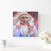 Native American Crazy Horse Vierkante Klok (Huis)